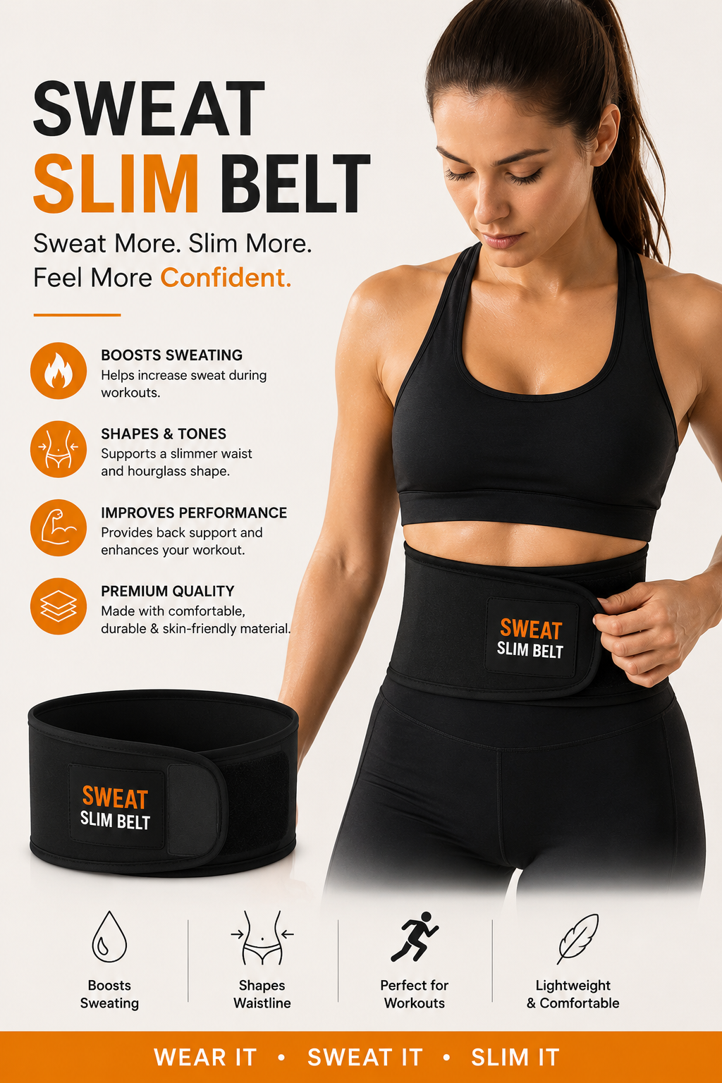 Sweat Slim Belt – Adjustable Waist Trainer for Men & Women | Workout Support Belt