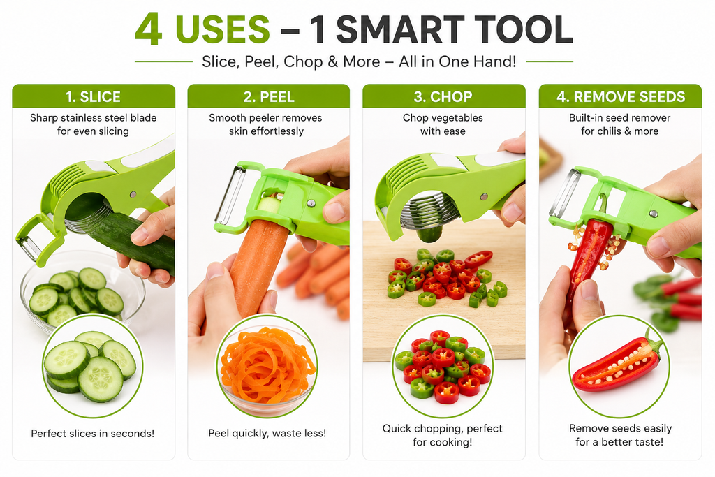 2-in-1 Vegetable & Fruit Multi Cutter with Peeler – Handheld Kitchen Chopper for Fast, Easy Slicing