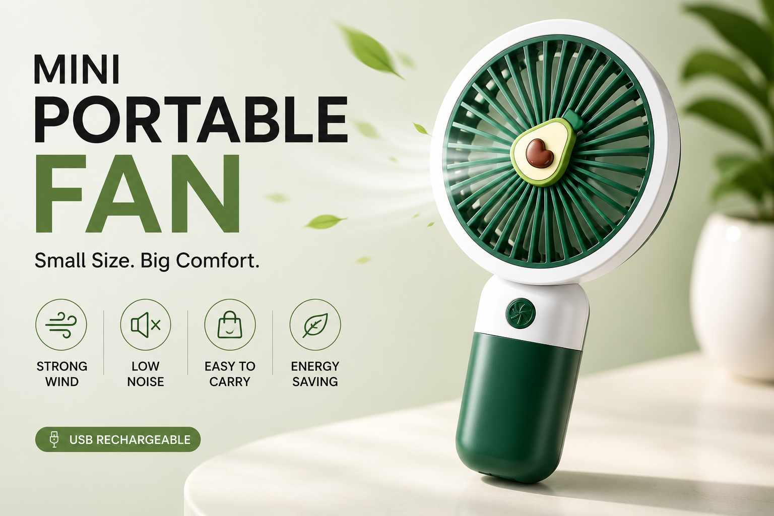 Mini Portable USB Rechargeable Fan – Compact, Quiet & Powerful Cooling