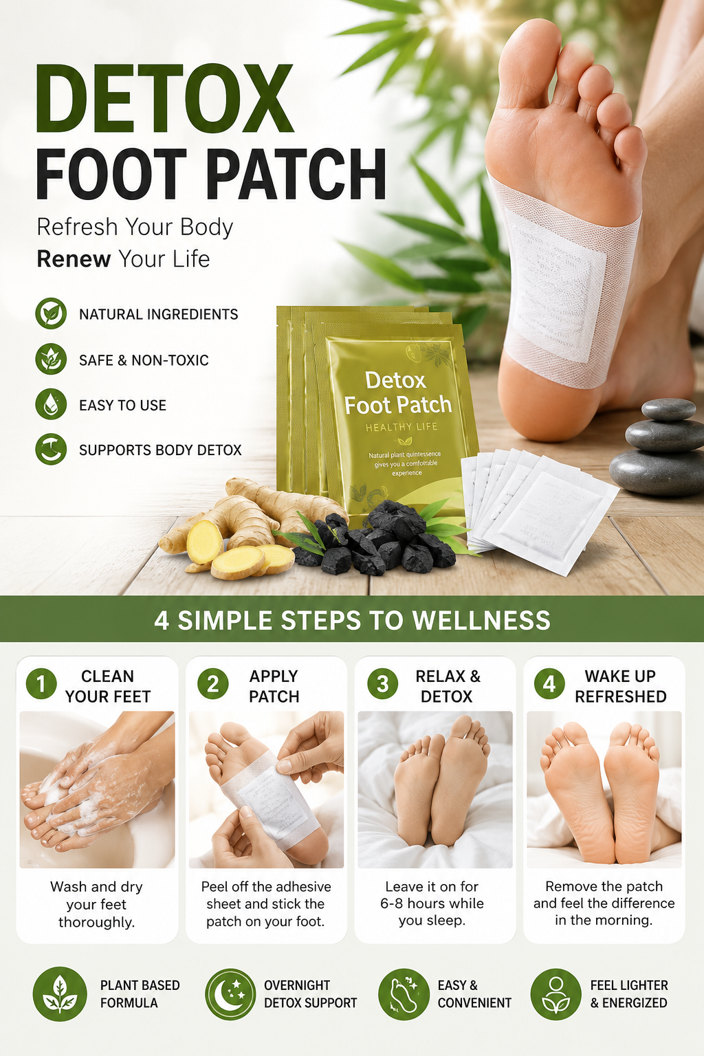 Premium Detox Foot Patch – Wake Up Refreshed Every Morning ⭐