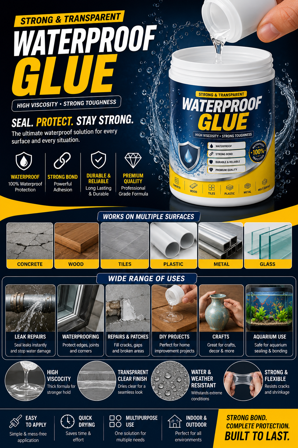 Transparent Waterproof Leak Repair Glue – Strong Multi-Surface Sealan