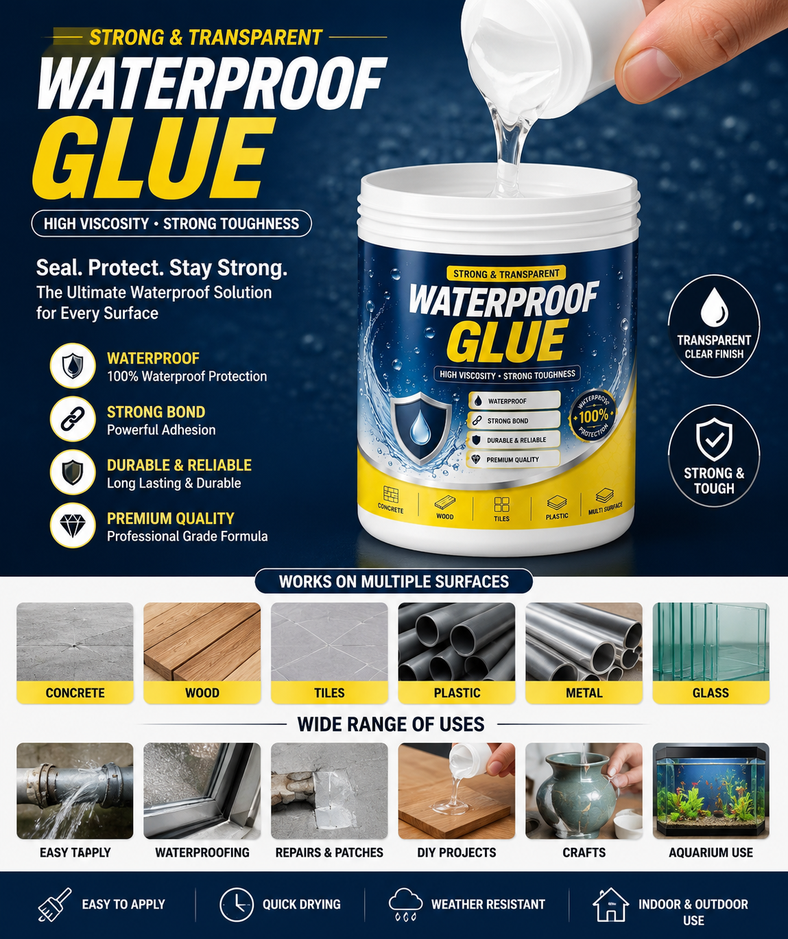 Transparent Waterproof Leak Repair Glue – Strong Multi-Surface Sealan