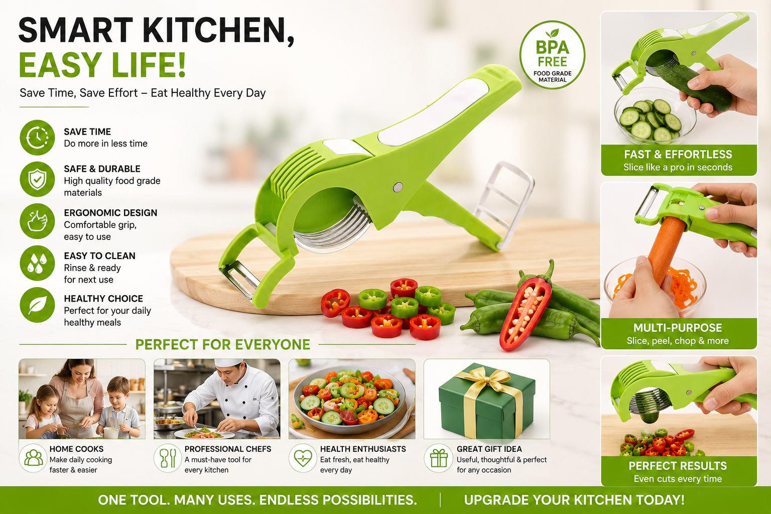2-in-1 Vegetable & Fruit Multi Cutter with Peeler – Handheld Kitchen Chopper for Fast, Easy Slicing